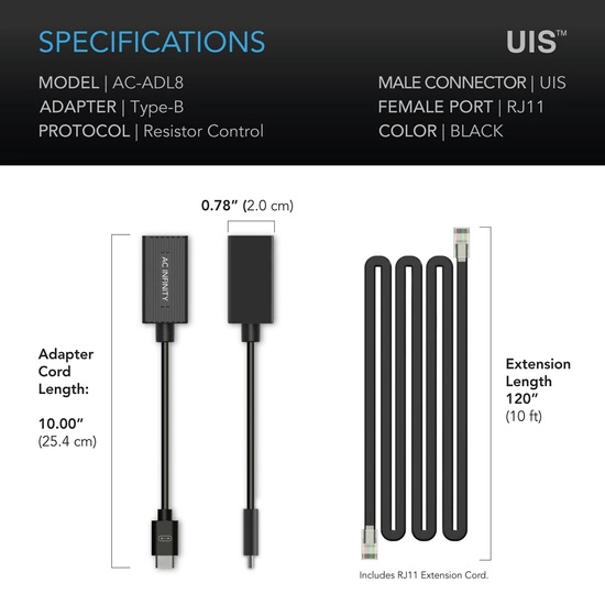 AC Infinity AC-ADL8 Adapter oświetleniowy UIS typu B do oświetlenia ze złączem RJ11/12 i ściemniaczami rezystorowymi